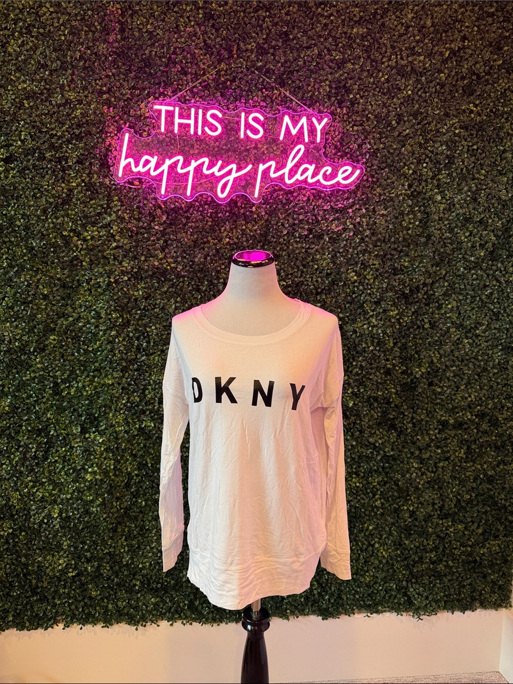 DKNY White Long Sleeve Logo Top